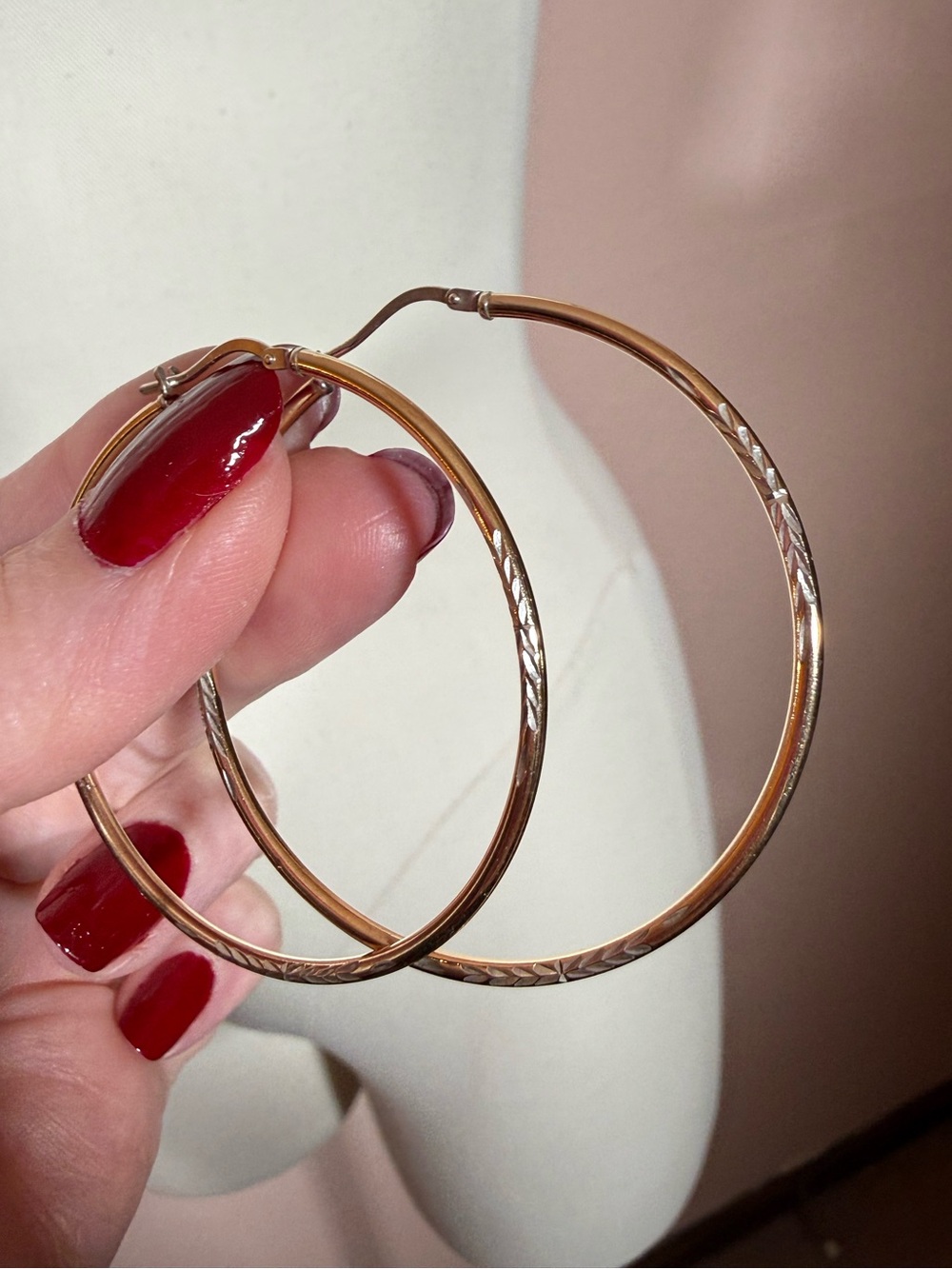 Vintage gold fill sterling silver diamond cut modernist 2 inch hoop earrings